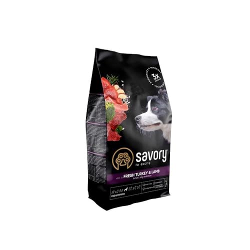 SAVORY Hunde Gourmand Frisch - Ganzheitliche Hundefutter Trockenfutter - Mischung aus Präbiotika, Probiotika und Mineralien - Mittlere Rasse - Pute und Lamm - 1 kg von SAVORY