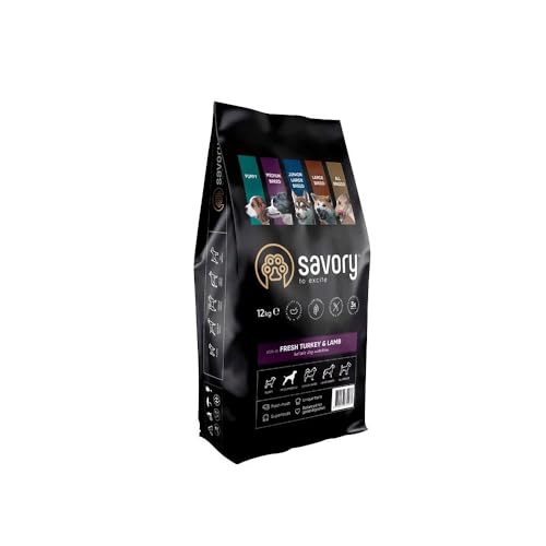 SAVORY Hunde Gourmand Frisch - Ganzheitliche Hundefutter Trockenfutter - Mischung aus Präbiotika, Probiotika und Mineralien - Mittlere Rasse - Pute und Lamm - 12 kg von SAVORY