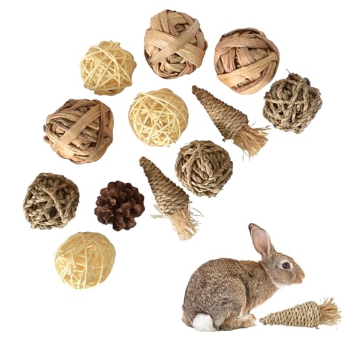 12 Stück Kleintiere Kauspielzeug, Natürliche Hasen Kauspielzeug, Kaubälle für die Zahnpflege, Handgefertigt Kaninchen Spielzeug, Hamster Spielzeug für Kaninchen Meerschweinchen Chinchillas Papagei von SAVOSWEET