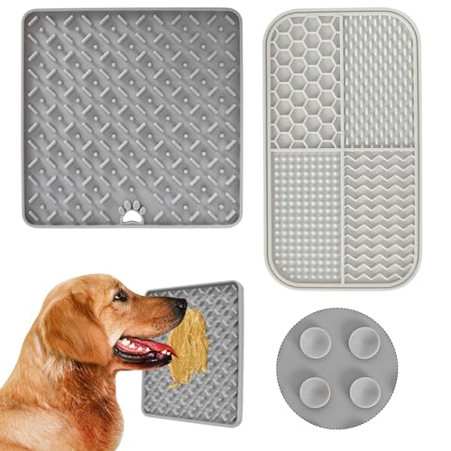 Hunde Leckmatte, 2 Stück Schleckmatte Katzen, Slow Feeder für Hunde und Katzen Treat Matte Leckpads, Hund Lecken Pad, Slow Feeder Hundenapf, Trainieren, Fellpflege - Grau von SAVOSWEET