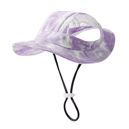 Modisch Hund Baseballmütze, Sonnenschutz Hundemütze für Hunde, Verstellbare Baseballmütze für Haustiere, Hunde-Sonnenhut mit Ohrlöcher, Mütze für Kleine Hund, Welpen, Katzen (L-Lila) von SAVOSWEET