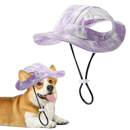 Modisch Hund Baseballmütze, Sonnenschutz Hundemütze für Hunde, Verstellbare Baseballmütze für Haustiere, Hunde-Sonnenhut mit Ohrlöcher, Mütze für Kleine Hund, Welpen, Katzen (M-Lila) von SAVOSWEET