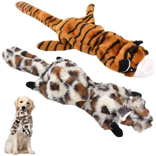 SAVOSWEET 2 Stück Hundespielzeug Quietschend Plüsch Quietschspielzeug Hund Gefüllte Tiger und Leopard Quietschendes Spielzeug für Welpen, Kleine und Mittlere Hunde, Haustiere von SAVOSWEET