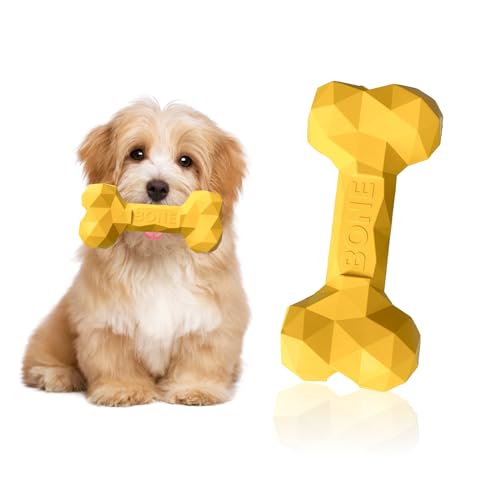 SAVOSWEET Kauspielzeug Hund Knochen Gummi, Hundespielzeug Knochen Unzerstörbar, Hundeknochen Kleine Hunde Gelb, Geeignet für Hunde Innerhalb von 5 Kg, Hundespielzeug zur Zahnreinigung von SAVOSWEET