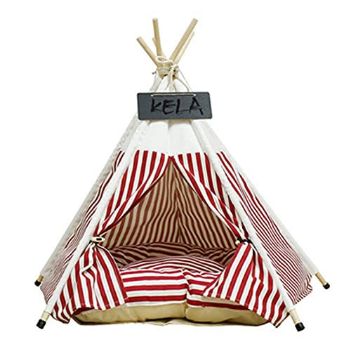 Tragbares Campingzelt, Haustierzelt, Hunde-Tipi mit dickem Kissen und Tafel, Katzenbett, tragbare Haustierzelte und Welpenhäuser, praktisch und langlebig (Farbe: Rot, Größe: 50 x 50 x 60 cm) (Color : von SAWEEZ