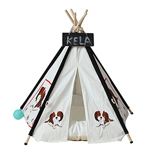 Tragbares Campingzelt, Haustierzelt, tragbares Haustier-Tipi, Katzen-Welpenzelte, Häuser for kleine Tiere, Hunde-Tipi-Bett mit Kissen, praktisch und langlebig (Farbe: Weiß, Größe: 40 x 40 x 50 cm) (C von SAWEEZ