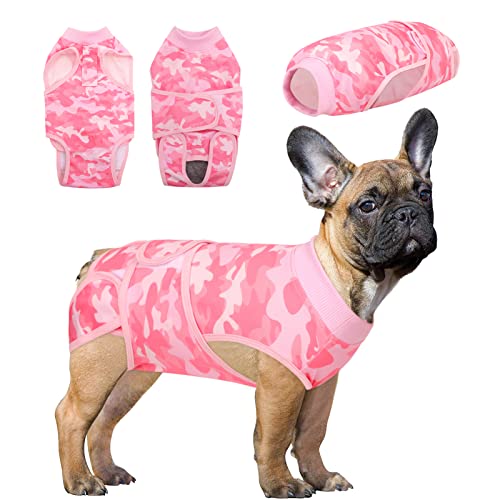 Hunde-Genesungsanzug, chirurgischer Anzug für Bauchwunden, Haustier Snugly Recovery Bodysuit nach Operationen, Ersatz E-Halsband & Kegel, Camouflage Pink XL von SAWMONG
