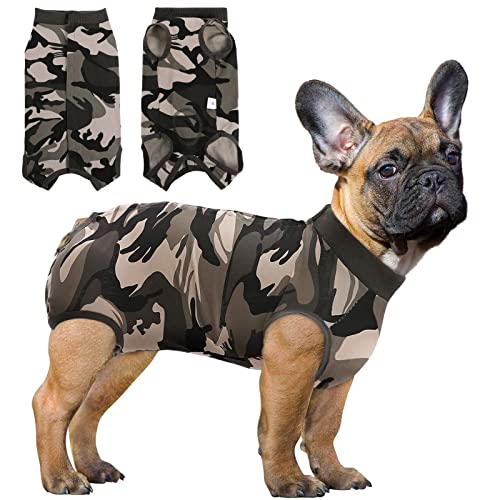 SAWMONG Erholungsanzug für Hunde, Hunde-Erholungsshirt für Bauchwunden oder Hautkrankheiten, Haustier-Operationen, Snugly Suit, Anti Licken, E-Halsband & Kegel (XS, Camouflage) von SAWMONG