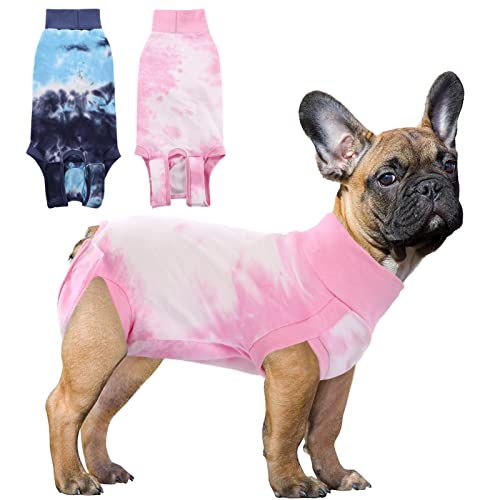 SAWMONG Hunde-Chirurgie-Genesungsanzug, Batikfärbung, Haustier-Chirurgischer Anzug für Damen und Herren, Anti-Lecken Neuter Hund Onesie für kleine, mittelgroße und große Hunde von SAWMONG
