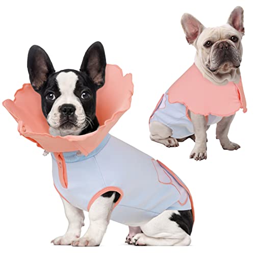 SAWMONG Hunde-Chirurgie-Genesungsanzug mit faltbarem Kegel, Stretch & Baumwolle Hund Spay chirurgischer Anzug für Hündinnen, nach Operationen Hund Einteiler mit verstellbarer Rückklappe, XL von SAWMONG