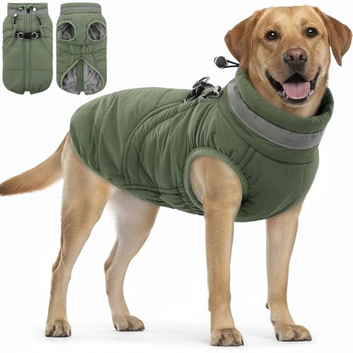 SAWMONG Hundemantel, warmer Hunde-Wintermantel, wasserdichte Fleecejacke, kaltes Wetter, Hundejacke (Größe XL, Grün) von SAWMONG