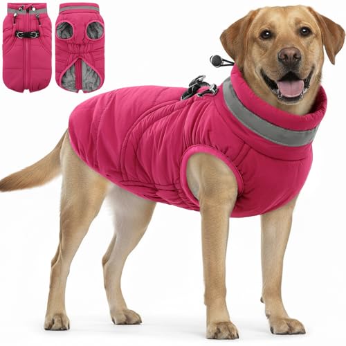 SAWMONG Hundemantel, warmer Hunde-Wintermantel, wasserdichte Fleecejacke, kaltes Wetter, Hundejacke (XXL, rosert) von SAWMONG