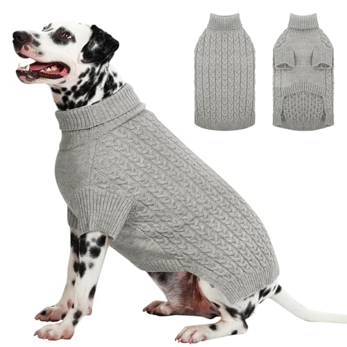 SAWMONG Hundepullover, Hundepullover für große Hunde, Mädchen und Jungen, Rollkragenpullover, gestricktes Hunde-Sweatshirt, Haustierkleidung für kaltes Wetter (Grau, Größe XL) von SAWMONG