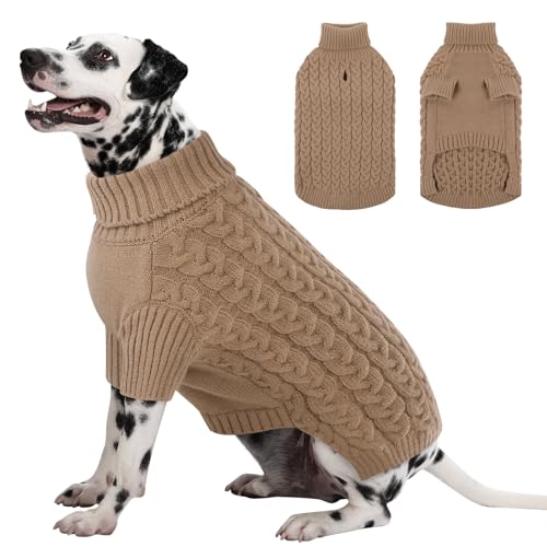 SAWMONG Hundepullover, Hundepullover für große Hunde, Mädchen und Jungen, Rollkragenpullover, gestricktes Hunde-Sweatshirt, Haustierkleidung für kaltes Wetter (Khaki, Größe XXL von SAWMONG
