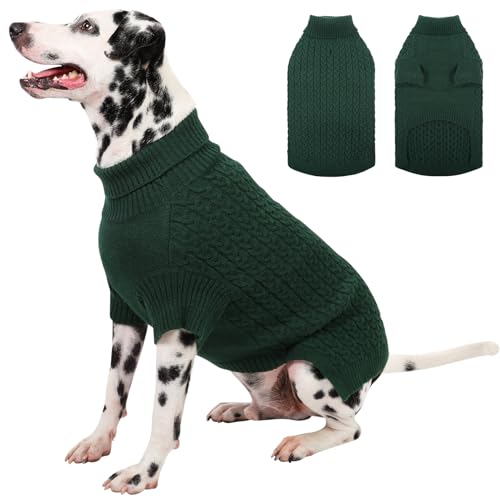 SAWMONG Hundepullover, Hundepullover für große Hunde, Mädchen und Jungen, Rollkragenpullover, gestricktes Hunde-Sweatshirt, Haustierkleidung für kaltes Wetter (grün, Größe L) von SAWMONG