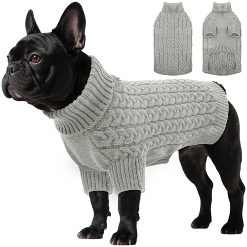 SAWMONG Hundepullover, Hundepullover für kleine Hunde, Mädchen und Jungen, Rollkragenpullover, gestricktes Hunde-Sweatshirt, Haustierkleidung für kaltes Wetter (Grau, Größe XS von SAWMONG