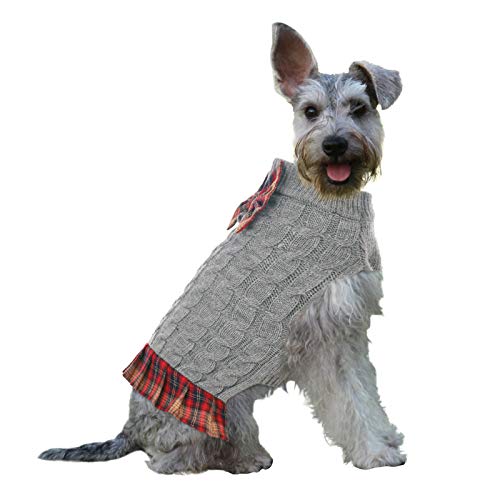 SAWMONG Hundepullover Kleid, Haustier Rollkragenpullover mit Leinenloch, Herbst Winter Warm Hundepullover mit Fliege (XL) von SAWMONG