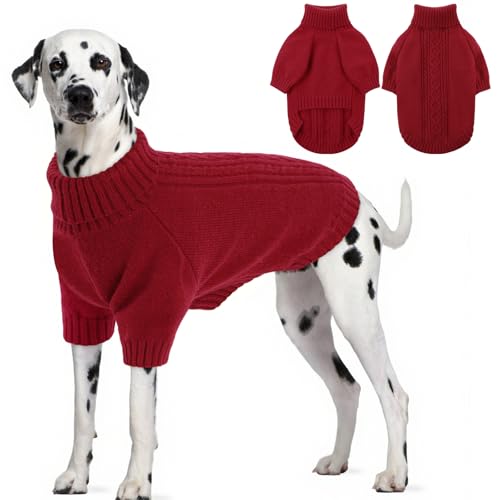 SAWMONG Hundepullover für kleine Hunde, Rollkragen-Strickpullover, Sweatshirt, Winter, warmer Haustierpullover für Jungen, Mädchen, Katzenpullover (Rot, Größe 2XL) von SAWMONG