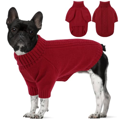 SAWMONG Hundepullover für kleine Hunde, Rollkragen-Strickpullover, Sweatshirt, klassischer Winter, warmer Haustierpullover für Jungen, Mädchen, Katzenpullover (Rot, M) von SAWMONG