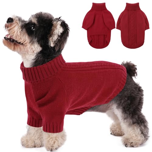 SAWMONG Hundepullover für kleine Hunde, Rollkragen-Strickpullover, Sweatshirt, klassischer Winter, warmer Haustierpullover für Jungen, Mädchen, Katzenpullover (Rot, S) von SAWMONG