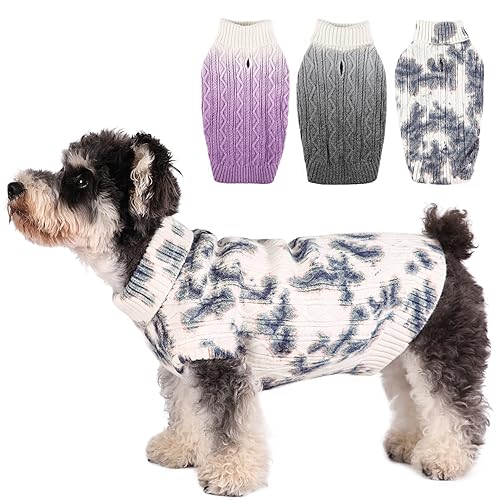 SAWMONG Hundepullover mit Batikfärbung, weicher, verdickter Rollkragen, warmer Pullover mit Farbverlauf, Haustier-Hundekleidung für den Winter, Haustier-Urlaubskleidung für kleine, mittelgroße und von SAWMONG