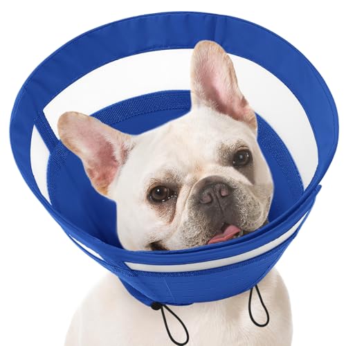 SAWMONG Weicher Hundekegel für kleine Hunde, verstellbares Halsband zur Genesung von Haustieren, um Lecken zu stoppen, leichtes Elizabeth E-Halsband zur Genesung, Katzen Welpen (S, Blau) von SAWMONG