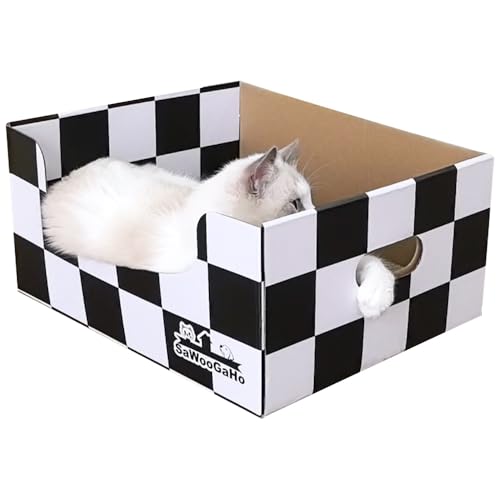 Katzenkratzer aus Karton mit extra großer Box, größerer Platz, doppelseitiges Kratzbrett, nachfüllbar, Kratzbrett, leicht zu reinigen, zerkratzte Liege für Indoor-Katzen, Mosaikmuster von SAWOOGAHO