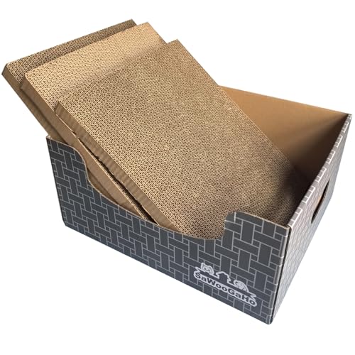 SAWOOGAHO Extra große Katzenkratzbox Karton Katzen Kratzbaum mit größerem Platz Doppelseitige Kratzboxen Nachfüllbares Pad Leicht zu Reinigen Kratzer für Indoor-Katzen (Grau, 3 Stück Pads) von SAWOOGAHO