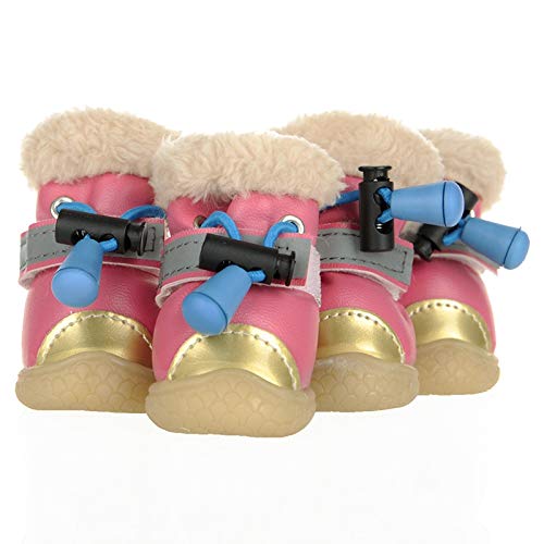 Hundeschuhe,Dog Boots Haustierstiefel Hund Schuhe Welpen Winter Warme Baumwollstiefel Hundeschuhe warm (Color : Pink, Size : 1) von SAYTAK