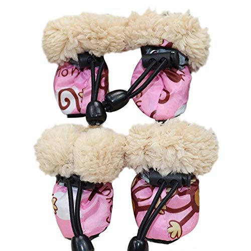 Hundeschuhe,Dog Boots Stiefel 4 Pack/Set Hund Winter Regen Stiefel mit leiner Karikatur wasserdicht verdickung Anti rutsch weich warme Schuhe für Hund (Color : Pink, Size : 4) von SAYTAK