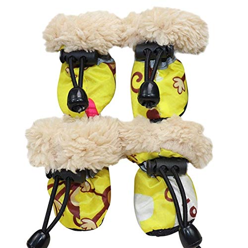 Hundeschuhe,Dog Boots Stiefel 4 Pack/Set Hund Winter Regen Stiefel mit leiner Karikatur wasserdicht verdickung Anti rutsch weich warme Schuhe für Hund (Color : Yellow, Size : 1) von SAYTAK