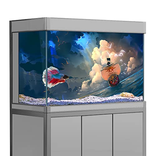 SB LITTLE Aquarium-Hintergrundaufkleber, einteilig, Piratenschiff, HD-Druck, Tapete, Aquarium, Hintergrunddekorationen, PVC-Landschaftsposter (50 x 100 cm) von SB LITTLE
