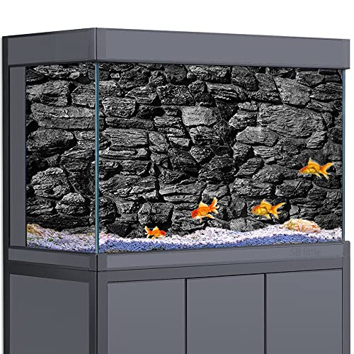 Aquarium-Hintergrund, 3D, schwarze dekorative Murmelsteine, Felsen, HD-Drucktapete, Aquarium, Reptilien, Lebensraum, Hintergrund, Dekorationen, PVC-Landschaft, Poster-Aufkleber (60 x 90 cm) von SB little