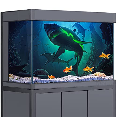 Aquarium-Hintergrund, 3D-Hai, dunkles Meer, Unterwasser, HD-Druck, Tapete, Reptilien, Lebensraum, Aquarium, Hintergrund, Dekorationen, PVC-Poster, Aufkleber (23,6 x 35,4 (60 x 90 cm)) von SB little