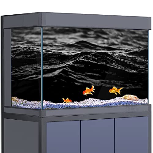 Aquarium-Hintergrund, 3D-Hintergrundbild, schwarze Wellen, Meer, HD-Druck, Tapete, Reptilien-Lebensraum, Dekorationen, PVC-Poster, Aufkleber, Landschaft (50 x 100 cm) von SB little