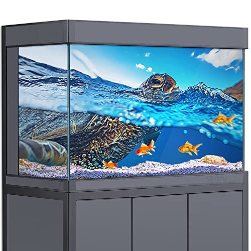 Aquarium-Hintergrund, 3D-Schildkröte, Meer, Unterwasserriff, blau, HD-Druck, Tapete, Reptilien-Lebensraum, Aquarium, Hintergrund, Dekorationen, PVC-Poster, Aufkleber, Landschaft (30 x 45 cm) von SB little