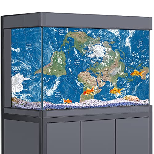 Aquarium-Hintergrund, 3D-Weltkarte, Kontinente, Wolken, Meer, HD-Druck, Tapete, Aquarium, Reptilien, Lebensraum, Hintergrund, Dekorationen, PVC-Landschaft, Poster-Aufkleber (50 x 100 cm) von SB little