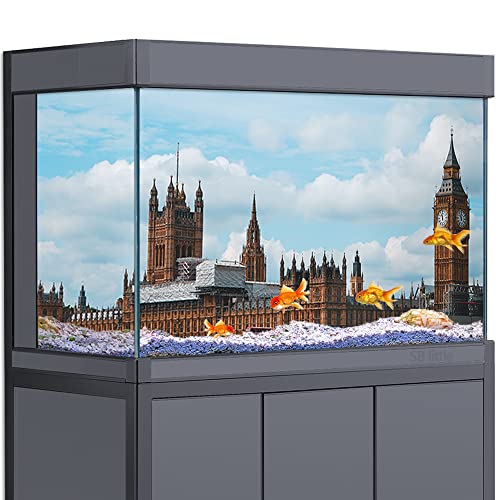 Aquarium-Hintergrund 3D UK London Building Big Ben Sky HD Drucktapete Fish Tank Reptile Habitat Hintergrund Dekorationen PVC Landschaft Poster Aufkleber (19,6 x 31,4 (50 x 80 cm)) von SB little