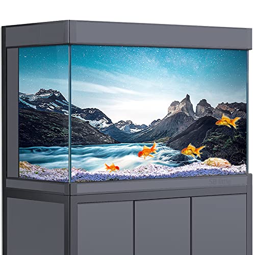 Aquarium-Hintergrund-Aufkleber, Dekoration für Aquarien, Berge, Fluss, Sterne, HD, 3D-Poster (60 x 90 cm) von SB little