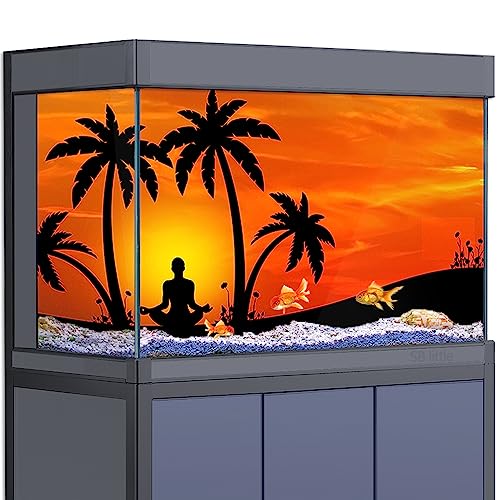 Aquarium-Hintergrund-Aufkleber, Dekoration für Aquarien, Meditation, Yoga, Silhouette, Palmen, HD-3D-Poster für Reptilienlebensraum, 50 x 100 cm von SB little