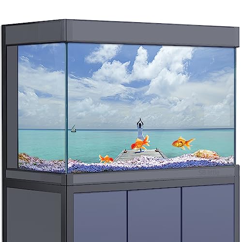 Aquarium-Hintergrund-Aufkleber, Dekoration für Aquarien, Yoga, Strand, Meer, blauer Himmel, HD-3D-Poster für Reptilienlebensraum, 50 x 75 cm von SB little
