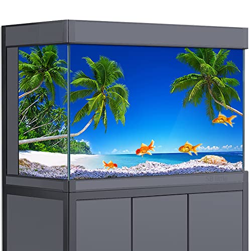 Aquarium-Hintergrund-Aufkleber, Dekoration für Aquarien, tropischer Strand, Hawaii, Sonne, Palmen, HD, 3D-Poster (60 x 90 cm) von SB little