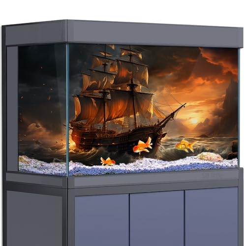 Aquarium-Hintergrund-Aufkleber, Sonnenuntergang, Boot, Seeschiff, HD, 3D-Poster, Dekoration, für Aquarien, Reptilienlebensraum (120 x 60 cm) von SB little
