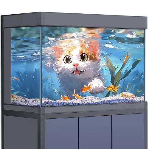 Aquarium-Hintergrund-Aufkleber – Anime-Katze unter Wasser HD 3D-Poster Dekoration – für Aquarien und Reptilienlebensraum (100 x 50 cm) von SB little