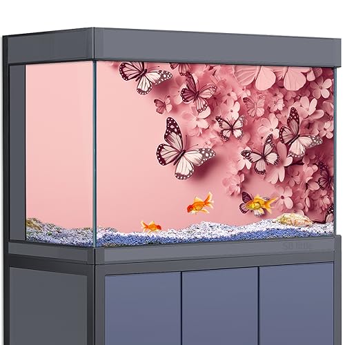 Aquarium-Hintergrund-Aufkleber – Rosa Schmetterling Blumen HD 3D-Poster Dekoration – für Aquarien und Reptilienlebensraum (60 x 30 cm) von SB little
