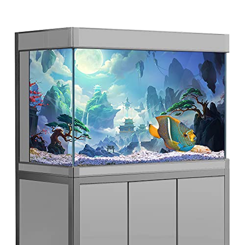 Aquarium-Hintergrundaufkleber, Fantasiewelt, Mond, Berg, HD-Druck, Tapete, Aquarium-Hintergrund, Dekorationen, PVC-Landschaftsposter (11,8 x 23,6 (30 x 60 cm)) von SB little