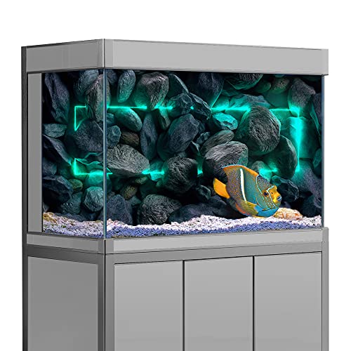 Aquarium-Hintergrundaufkleber, Felssteinwand, Cyan, rechteckig, Neonlicht, HD-Druck, Tapete, Aquarium-Hintergrund, Dekorationen, PVC-Landschaftsposter (23,6 x 35,4 (60 x 90 cm)) von SB little