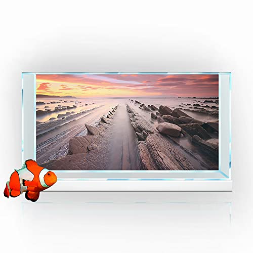 Aquarium-Hintergrundaufkleber, Sonnenuntergang, Felsen, Strand, HD-Druck, Tapete, Aquarium-Hintergrund, Dekorationen, PVC-Landschaft, Poster (23,6 x 35,4 (60 x 90 cm)) von SB little