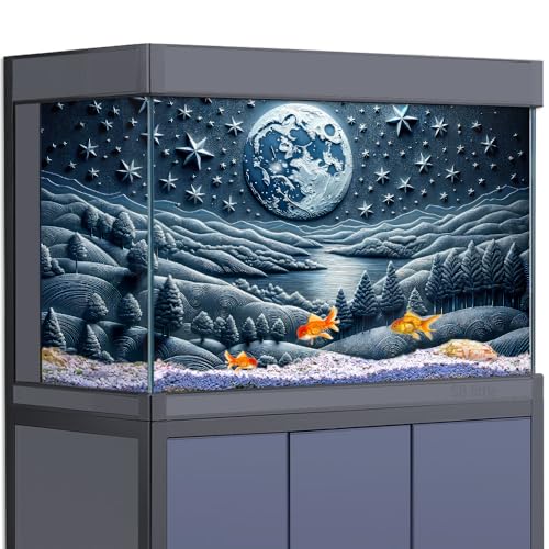 Aquarium-Hintergrundaufkleber, geprägter Nacht, Sternenhimmel, Mond, HD, 3D-Poster, Dekoration, für Aquarien, Reptilienlebensraum (100 x 50 cm) von SB little