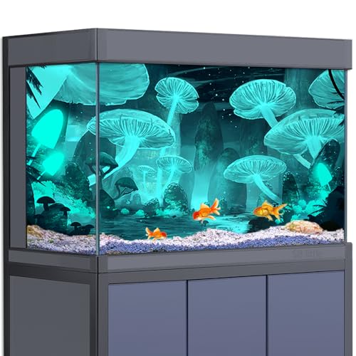 Aquarium-Hintergrundaufkleber – Cyan Magic Mushrooms HD 3D-Poster Dekoration – für Aquarien, Reptilienlebensraum (60 x 40 cm) von SB little